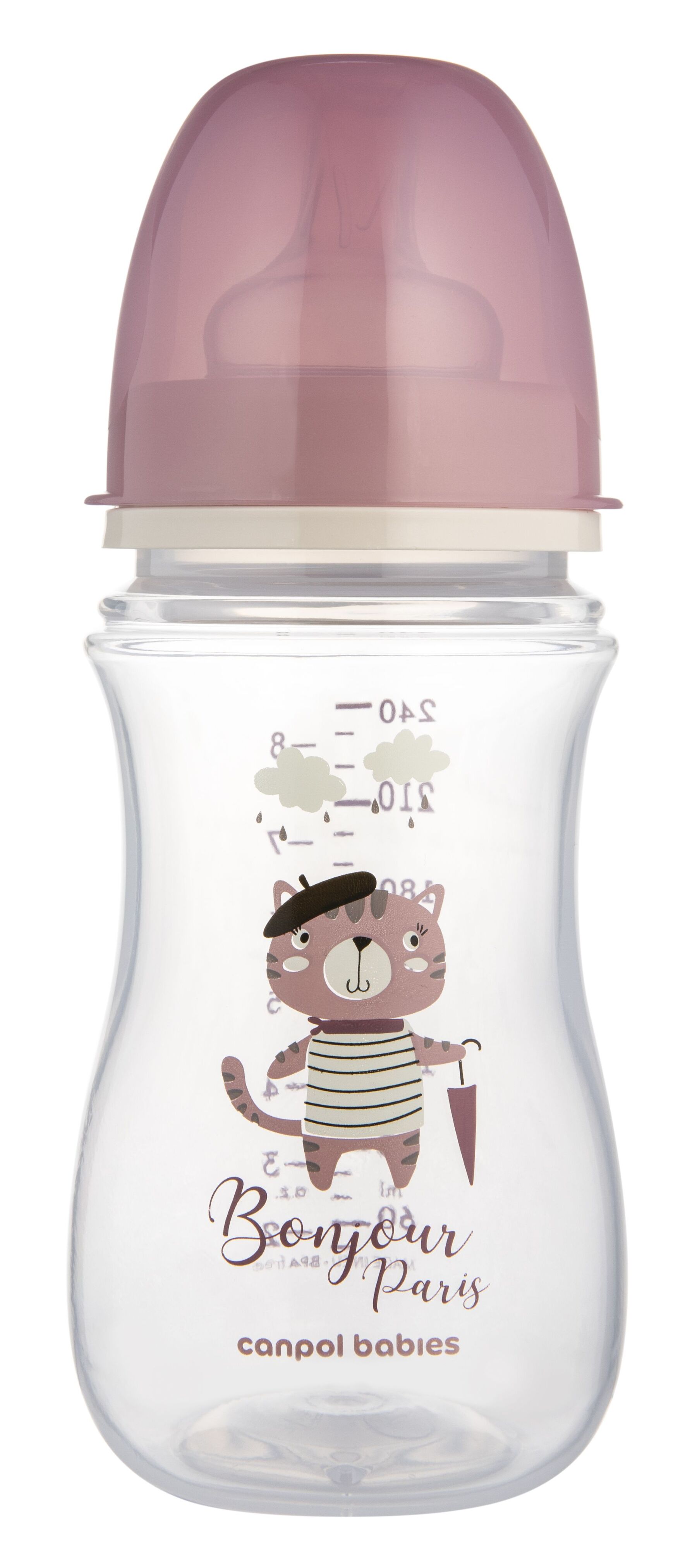 Canpol babies Пляшка антиколікова з широким отвором 240 мл PP Easystart Bonjour Paris рожева