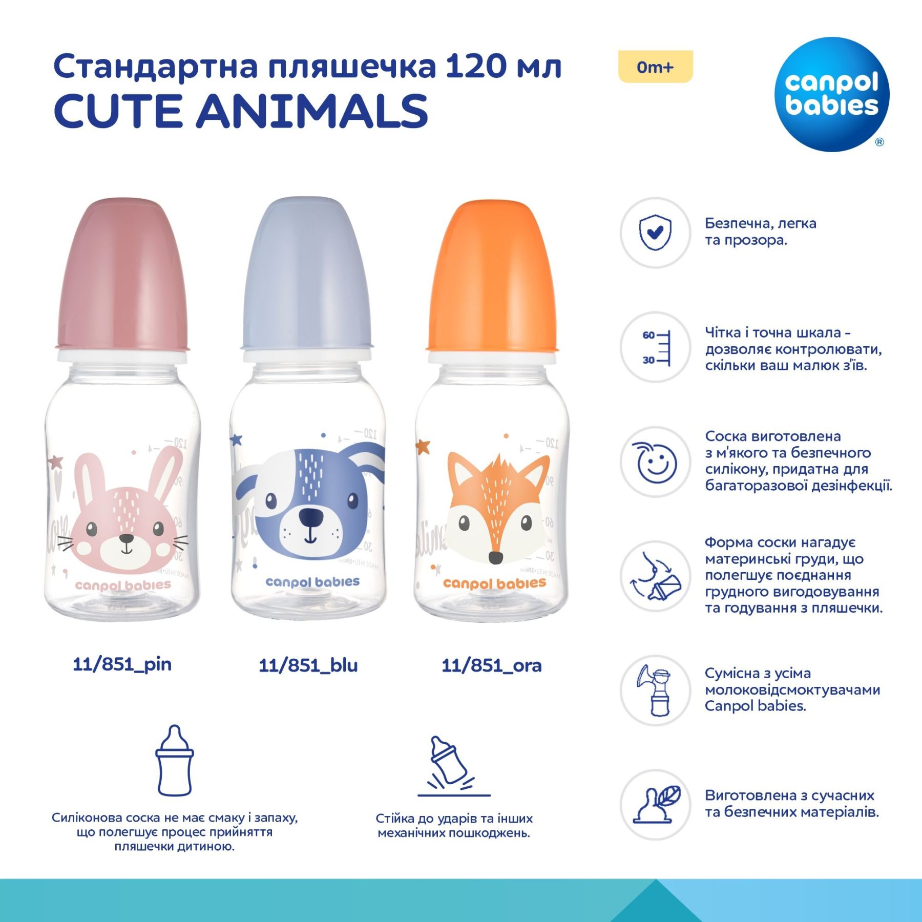  Стандартна пляшечка 120 мл CUTE ANIMALS - рожева