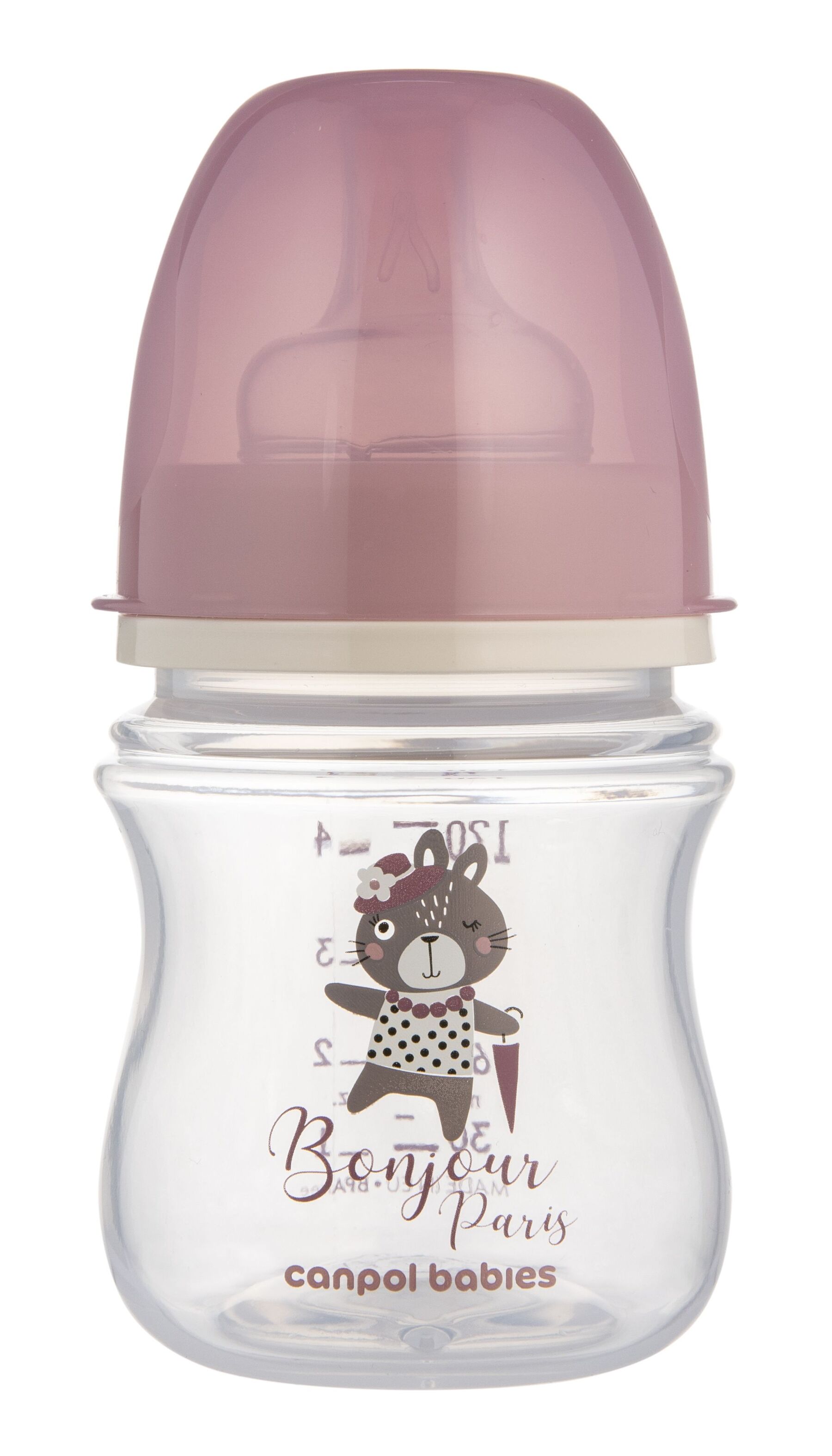 Canpol babies Пляшка антиколікова з широким отвором 120 мл PP Easystart Bonjour Paris рожева