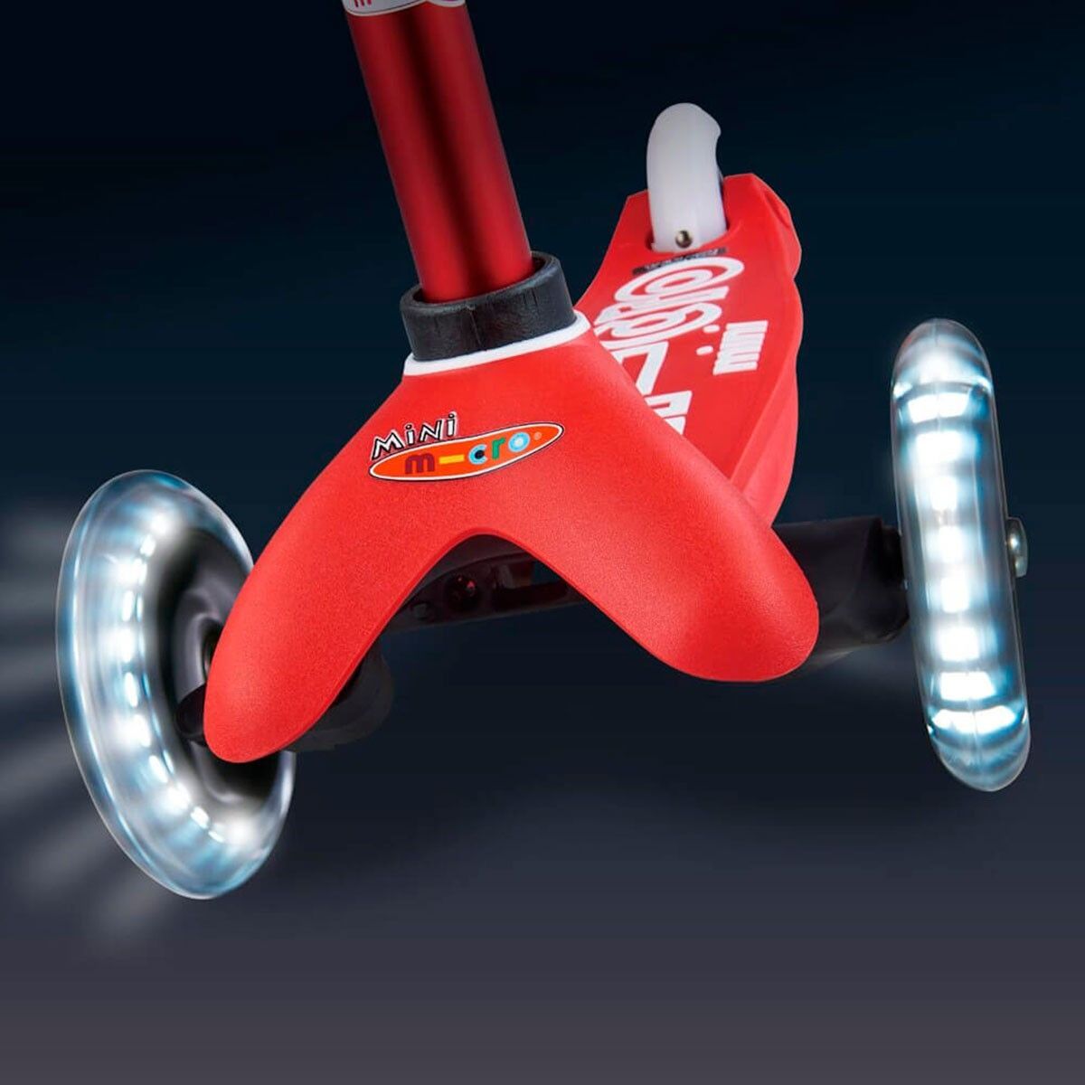 Самокат MICRO серії "Mini Deluxe" - ЧЕРВОНИЙ (до 50 kg, триколісний, LED)