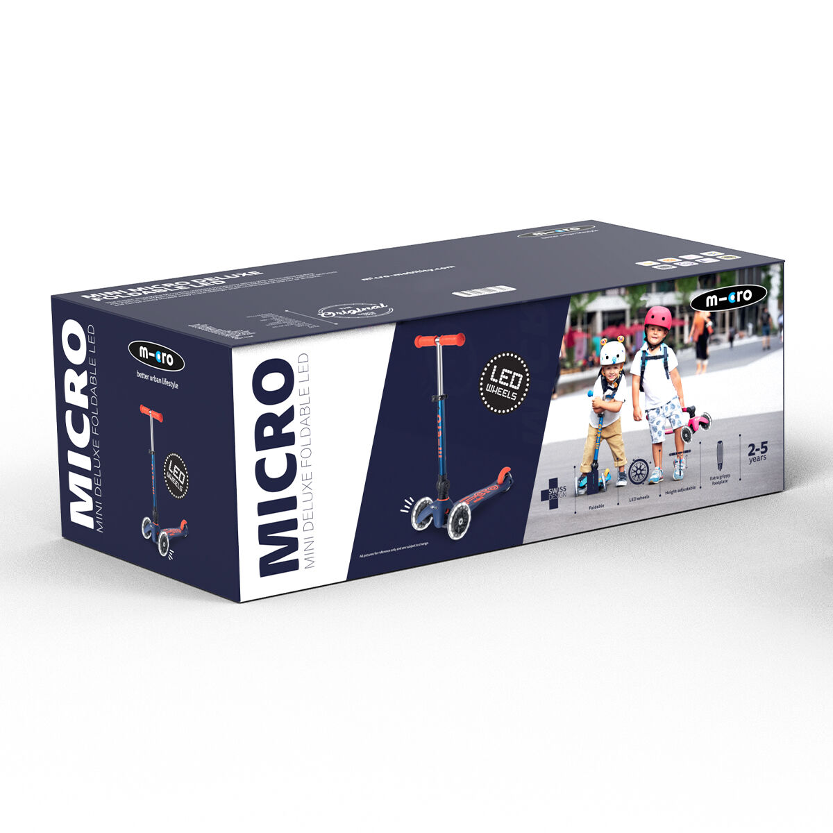 Самокат MICRO серії "Mini Deluxe Foldable LED" – СИНІЙ (складаний, до 50 кг (kg), триколісний, світло)