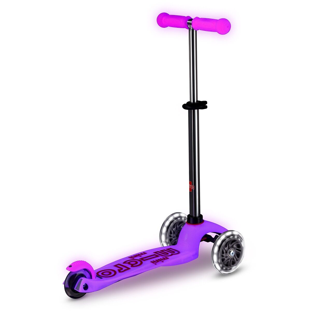 Самокат MICRO серії "Mini Deluxe Glow LED" – МОРОЗНИЙ РОЖЕВИЙ (до 50 kg, 3-х колісний, світло)