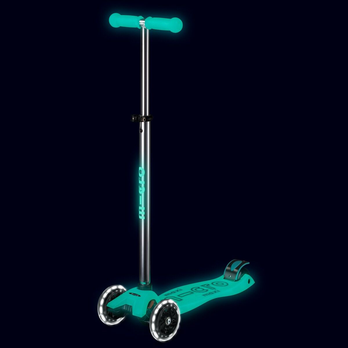 Самокат MICRO серії "Maxi Deluxe Glow LED" – ЖЕЛЕЙНИЙ ЗЕЛЕНИЙ (до 50 kg, 3-х колісний, світло)
