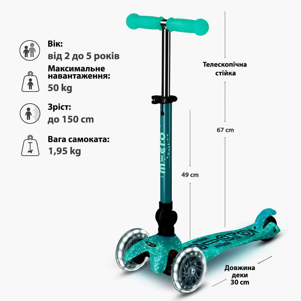 Самокат MICRO серії "Mini Deluxe Foldable Orion Glow LED" – СИНІЙ (складаний, до 50 кг (kg), триколісний)