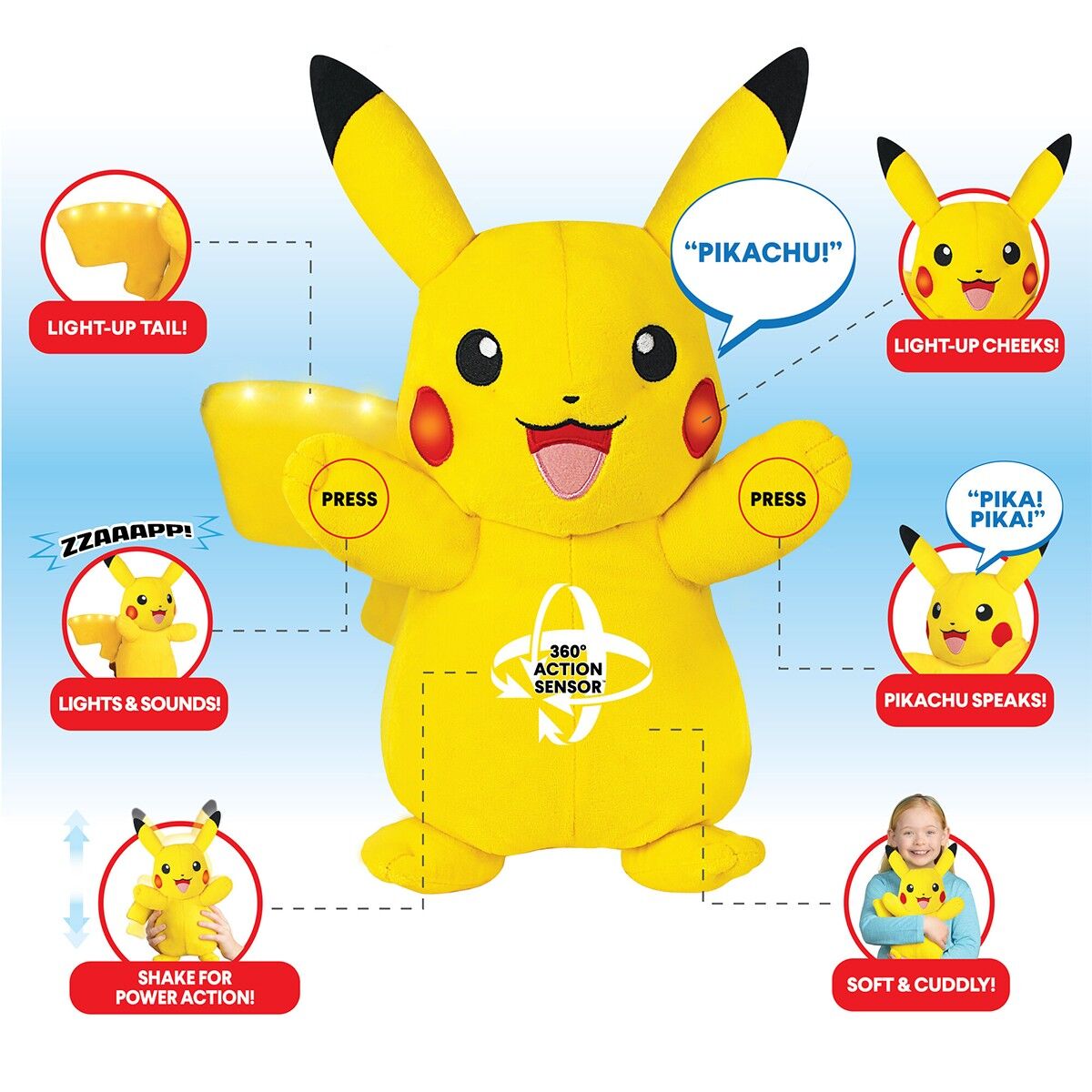 Інтерактивна м'яка іграшка POKEMON - ПІКАЧУ (світло, звук, 25 cm)