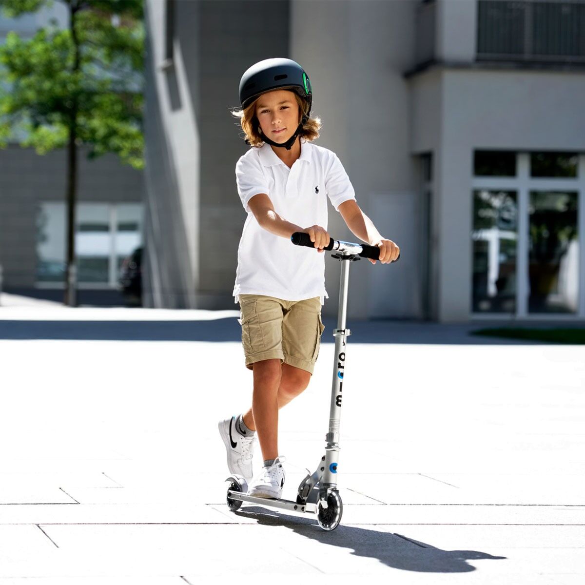 Самокат MICRO серії "Sprite LED" – МАТОВИЙ СРІБЛЯСТИЙ (до 100 kg, двоколісний, світло)